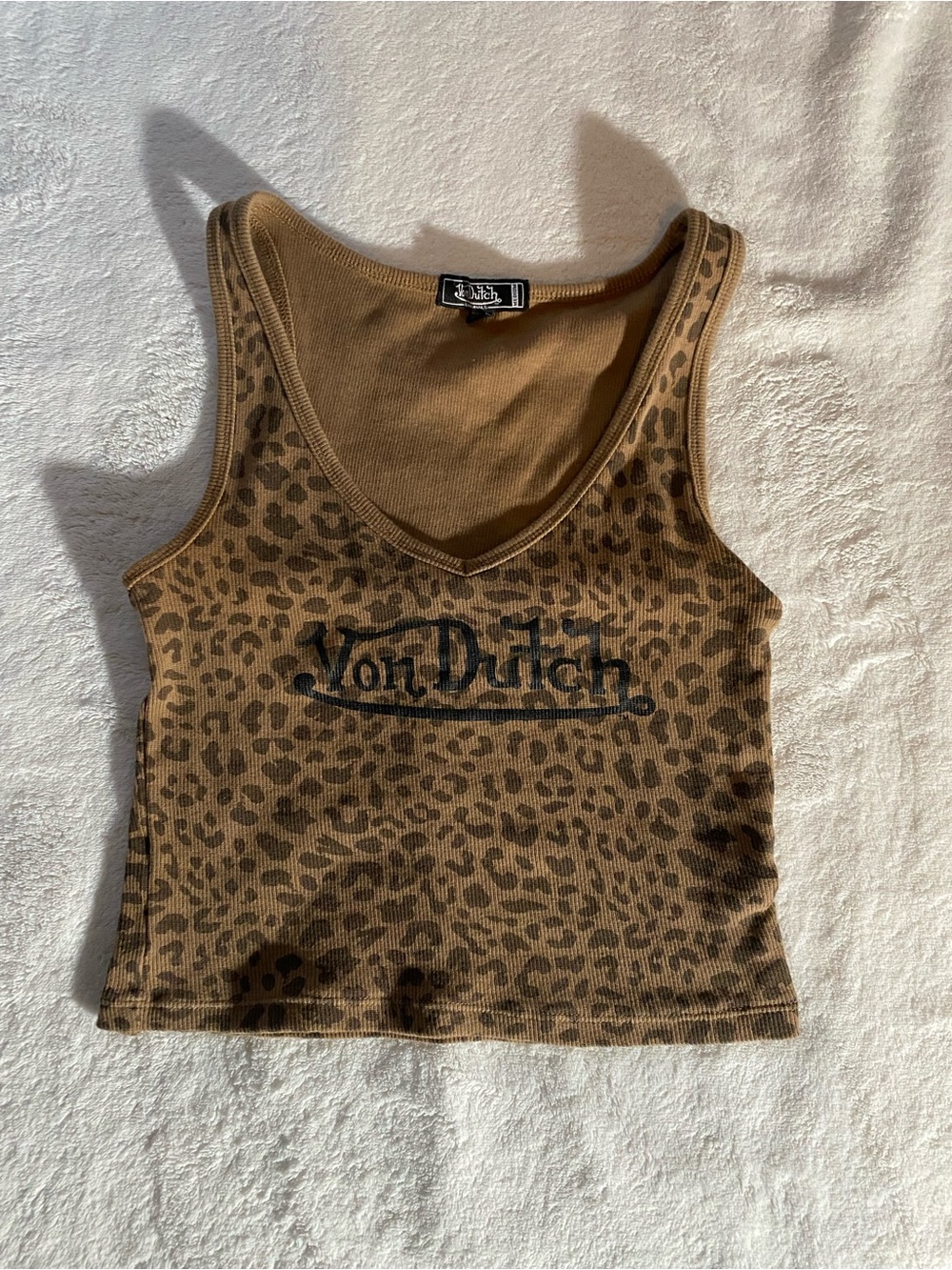 Von Dutch Brown Leopard Ribbed V-Neck Tank